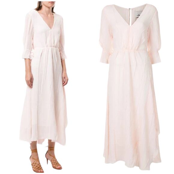 3.1 Phillip Lim NWT Fluid V-Neck Dress 3/4 Sleeve Light Pink Size 10 Pleated - Picture 2 of 12